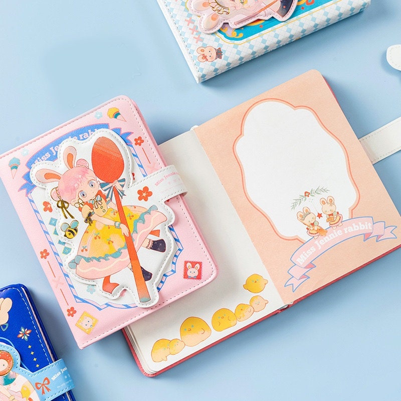 Miss Jennie Rabbit Journal with Designed Buckle - Soft Leather Cover Planner- 224 Pages A5 magnetic Buckle Notebooks - Bullet Journal
