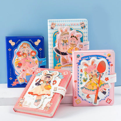 Miss Jennie Rabbit Journal with Designed Buckle - Soft Leather Cover Planner- 224 Pages A5 magnetic Buckle Notebooks - Bullet Journal