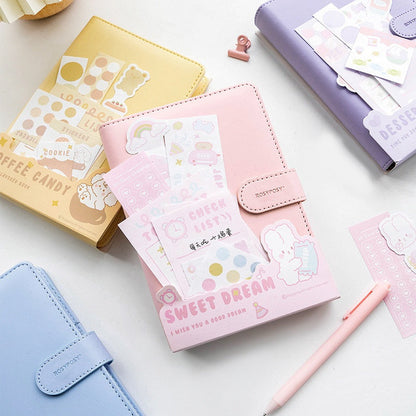 Loose Leaf Planner with Stickers - A5 160 Pages Notebook with PVC Cover  - Pocket Buckle Notebooks  - Planner with Colorful Page