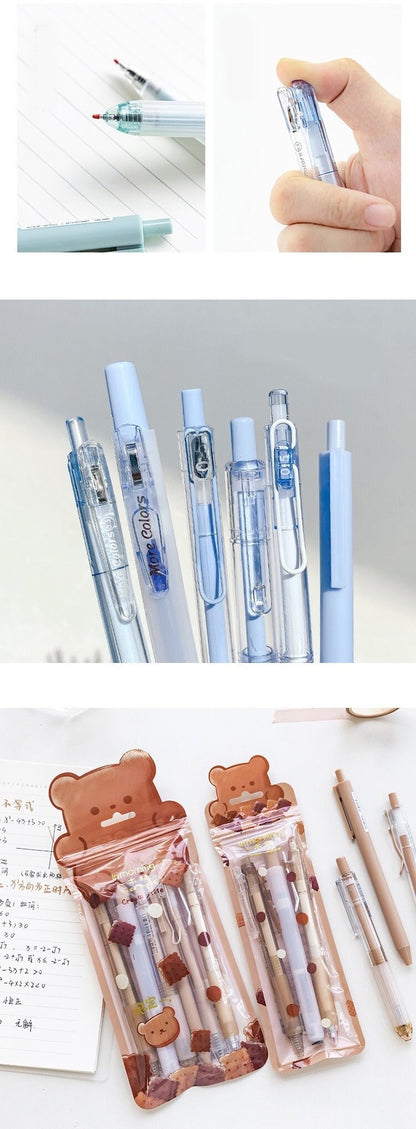 Kawaii Black Ink Gel Pen 0.5mm Micro Point  - 5 Gel Pen and 1 Marker Set- Black Ink - Office Pen - Student Stationery Office Supplier
