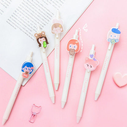 Kawaii Cherry Blossom Black Ink Gel Pen 0.5mm Micro Point - 6 Pens Set - Cute Gel Pen - Office Pen - Student Stationery Office Supplier