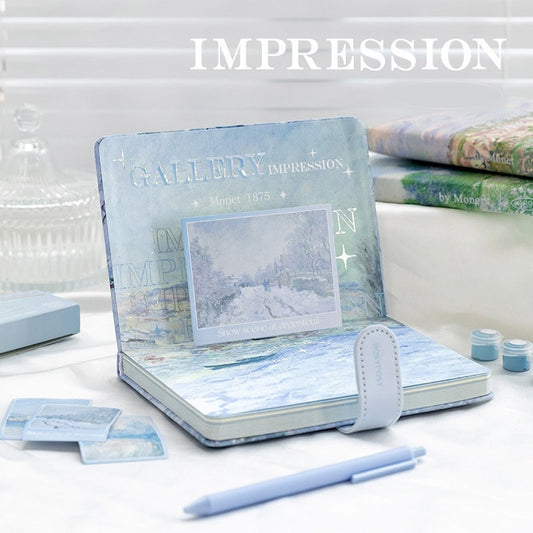 Gallery Impression Monet 1875 Notebook with 3D Page and Stickers -198 Pages A5 magnetic buckle Soft Leather Cover - Bullet Journal Planner