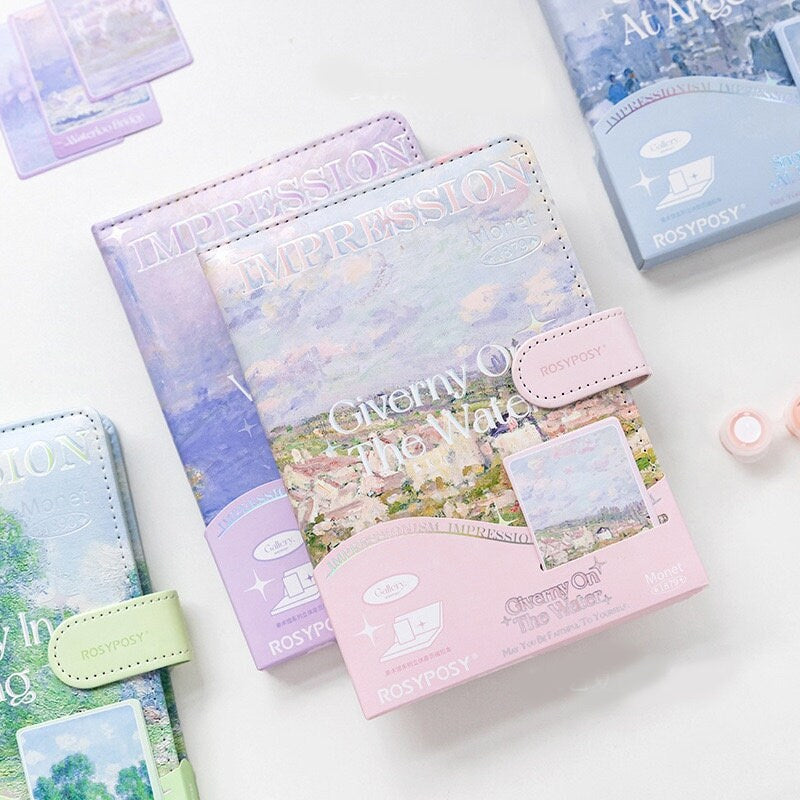 Gallery Impression Monet 1875 Notebook with 3D Page and Stickers -198 Pages A5 magnetic buckle Soft Leather Cover - Bullet Journal Planner