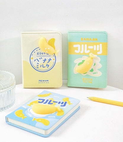 Cute Banana Planner with Soft Decompressed Silicone Banana- Soft Leather Cover - 224 Pages - A6 notebooks  - Bullet Journal