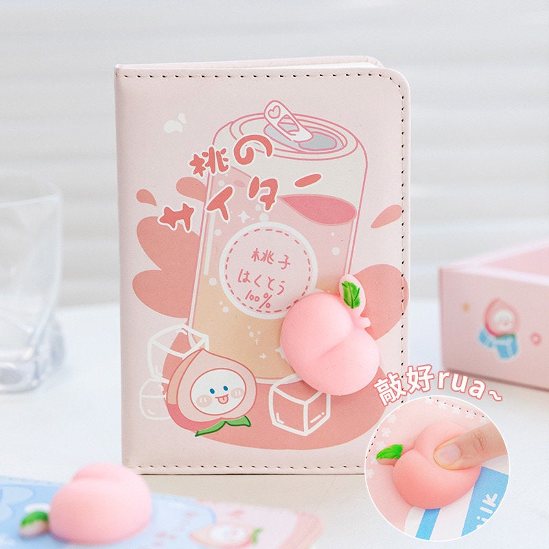 Cute Peach Planner with Soft Decompressed Silicone Peach- Soft Leather Cover - 224 Pages - A6 notebooks  - Bullet Journal