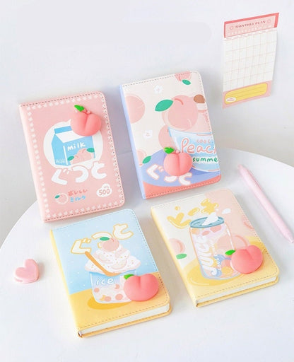 Cute Peach Planner with Soft Decompressed Silicone Peach- Soft Leather Cover - 224 Pages - A6 notebooks  - Bullet Journal