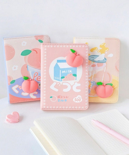 Cute Peach Planner with Soft Decompressed Silicone Peach- Soft Leather Cover - 224 Pages - A6 notebooks  - Bullet Journal