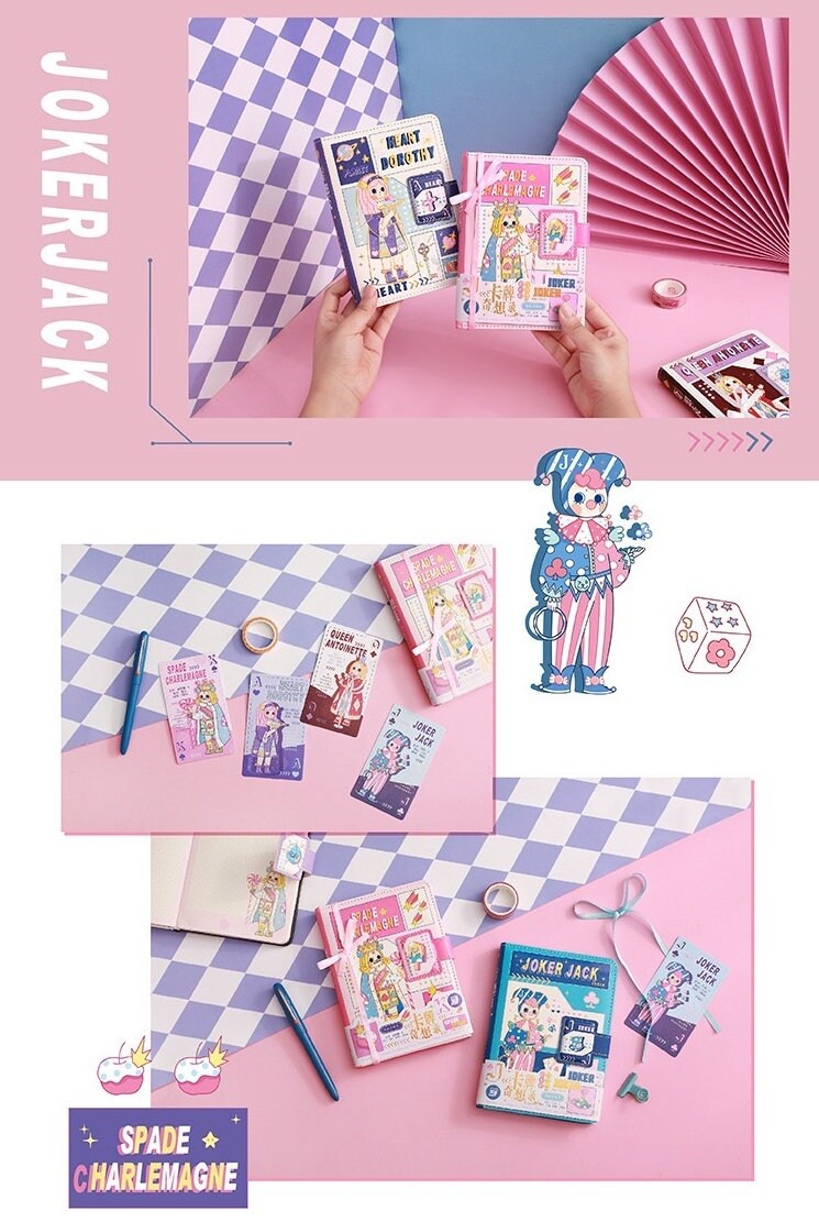 Poker Fantasy Journal With Designed Card Bookmark- Soft Leather Cover Planner- A5 magnetic buckle  notebooks  - Bullet Journal with lines