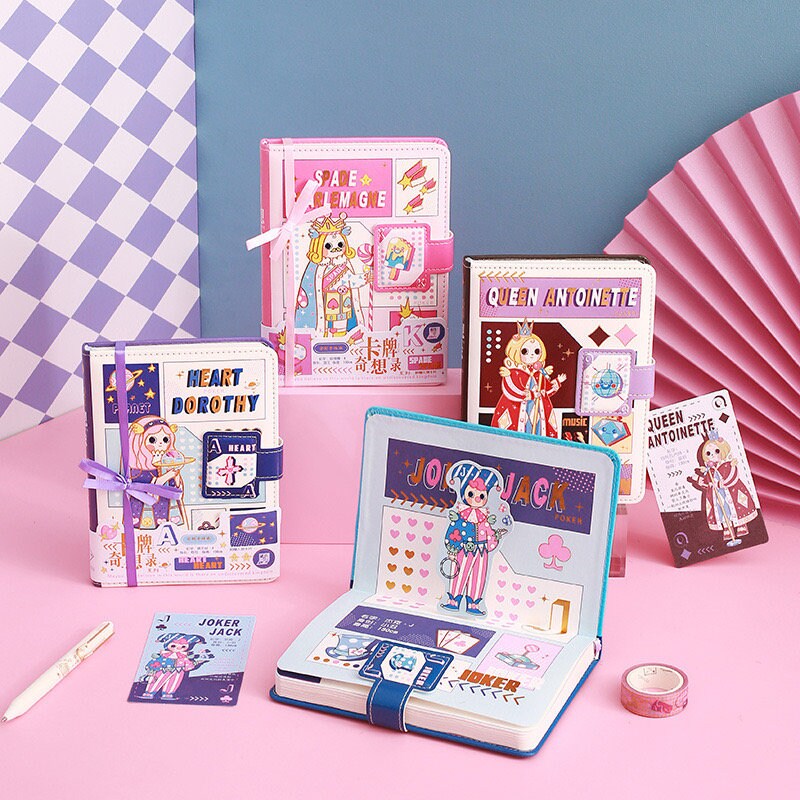 Poker Fantasy Journal With Designed Card Bookmark- Soft Leather Cover Planner- A5 magnetic buckle  notebooks  - Bullet Journal with lines