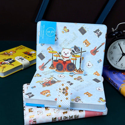 Rock Music Lab Notebook with Bookmark and 3D Page -224 Pages A5 magnetic buckle Fairy Soft Leather Cover - Bullet Journal DIY Planner