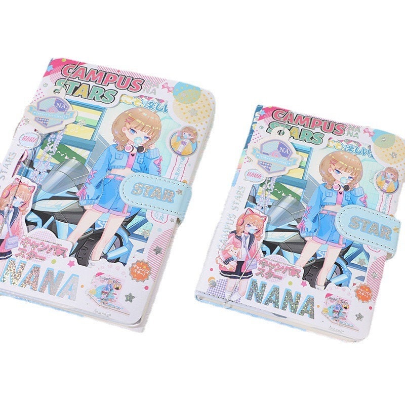 NANA Campus Stars Notebook with Bookmark and 3D Page -224 Pages A6 magnetic buckle Girl Soft Leather Cover - Bullet Journal DIY Planner
