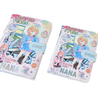 NANA Campus Stars Notebook with Bookmark and 3D Page -224 Pages A6 magnetic buckle Girl Soft Leather Cover - Bullet Journal DIY Planner