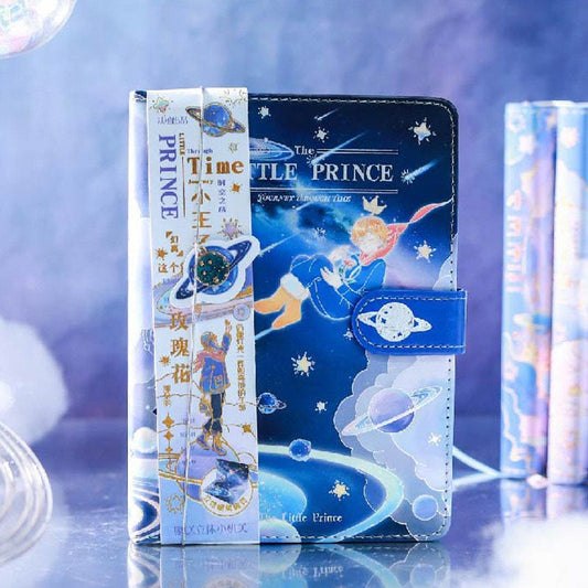 Little Prince Time Notebook with Bookmark and 3D Page -224 Pages A5 magnetic buckle Soft Leather Cover - Space Bullet Journal DIY Planner