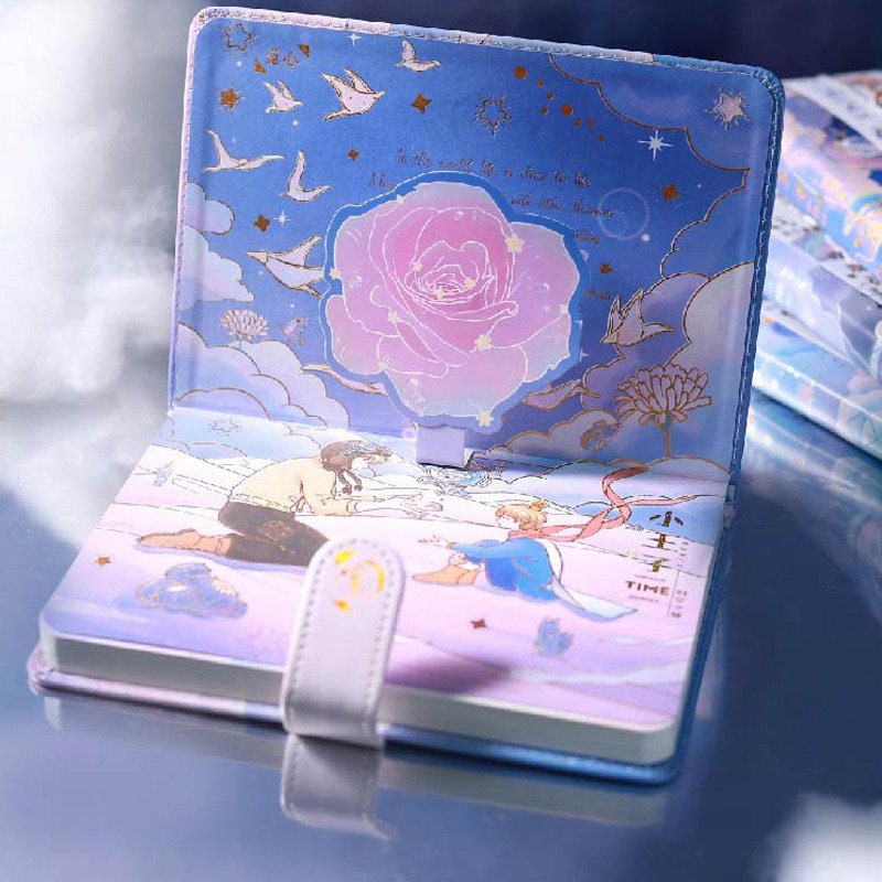 Little Prince Time Notebook with Bookmark and 3D Page -224 Pages A5 magnetic buckle Soft Leather Cover - Space Bullet Journal DIY Planner