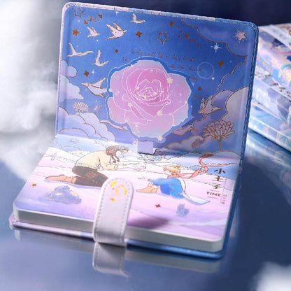 Little Prince Time Notebook with Bookmark and 3D Page -224 Pages A5 magnetic buckle Soft Leather Cover - Space Bullet Journal DIY Planner
