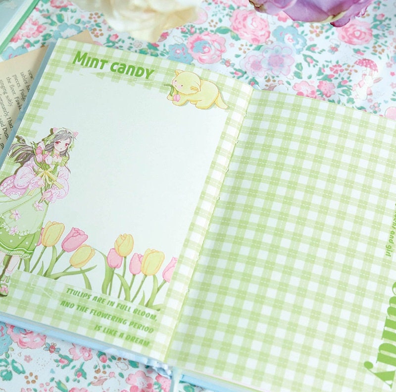 Mint Candy Notebook with Bookmark -196 Pages A5 Magnetic Buckle Notebooks with hard Cover - Fashion Cute Girl Fairy Tale Bullet Journal DIY