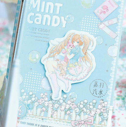 Mint Candy Notebook with Bookmark -196 Pages A5 Magnetic Buckle Notebooks with hard Cover - Fashion Cute Girl Fairy Tale Bullet Journal DIY