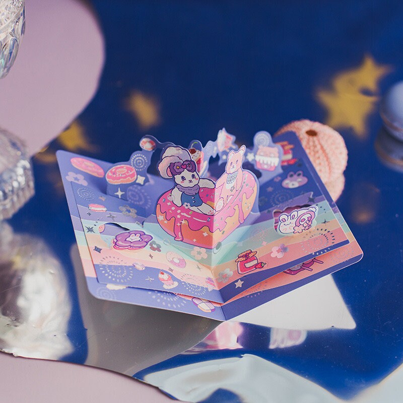 Rabbit Pudding Notebook with Bookmark and 3D Page -224 Pages A5 magnetic buckle Soft Leather Cover - Space Bullet Journal DIY Planner
