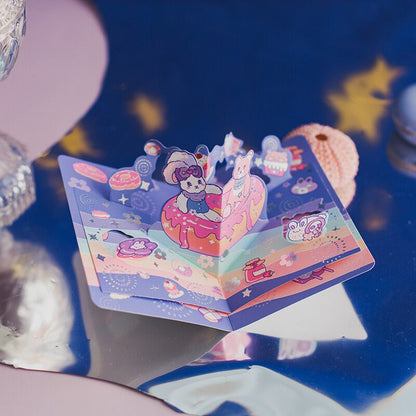 Rabbit Pudding Notebook with Bookmark and 3D Page -224 Pages A5 magnetic buckle Soft Leather Cover - Space Bullet Journal DIY Planner