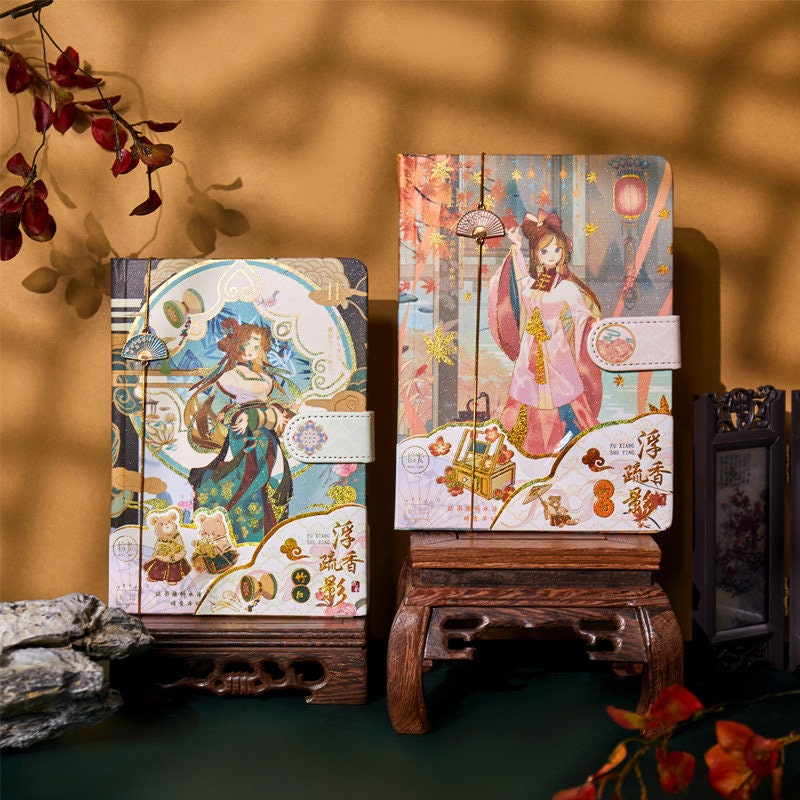 Anime Beauty Notebook with Metal Bookmark and 3D Page -224 Pages A5 Magnetic Buckle Hard Cover - Bullet Journal DIY Planner