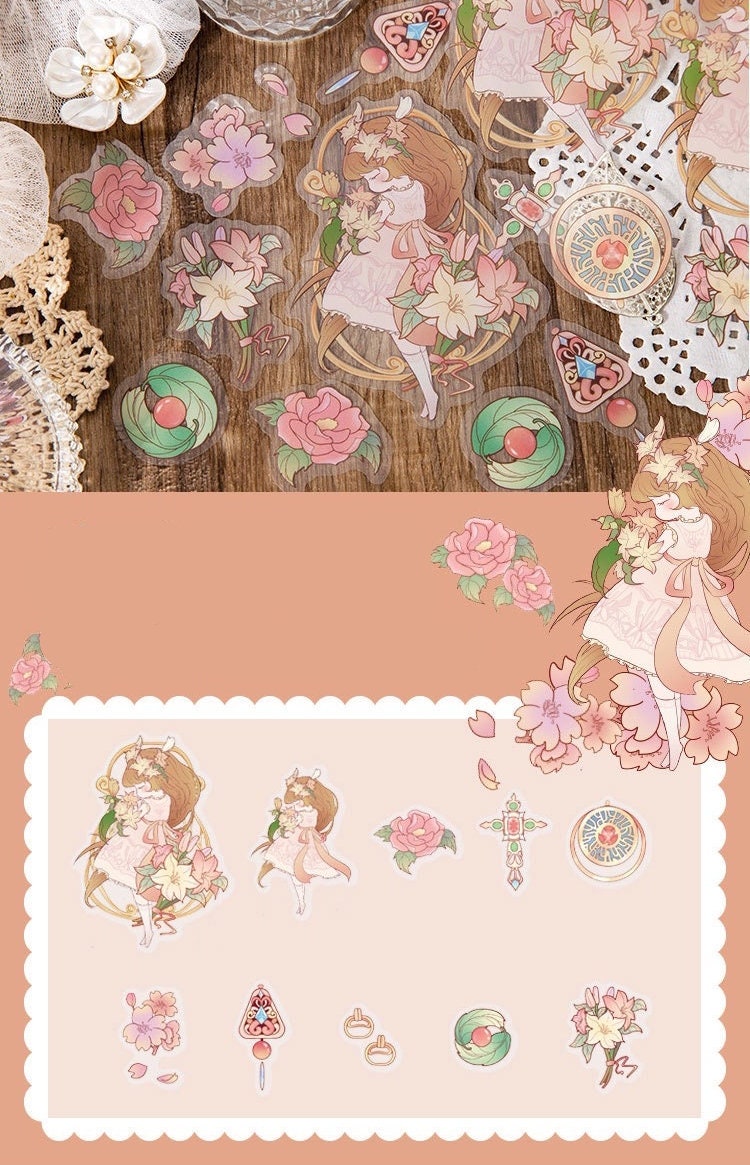 Flower Goddess - 30 Cute Stickers Set with 10 Designs - Cute Girl with Flower Stickers for Planner, Decoration and more - Craft and DIY