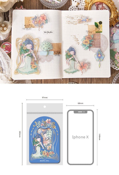 Flower Goddess - 30 Cute Stickers Set with 10 Designs - Cute Girl with Flower Stickers for Planner, Decoration and more - Craft and DIY