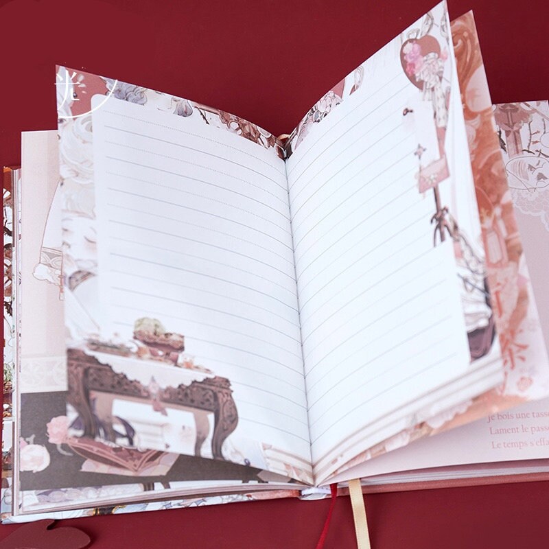 Rose Tea Party Notebook with Bookmark and 3D Page - 160 Pages A5 Magnetic Buckle Hard Cover - Bullet Journal DIY Planner