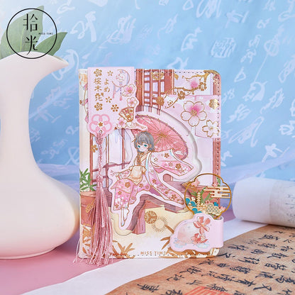 Cherry Blossom Girl Notebook with Bookmark -224 Pages A5 Magnetic Buckle Hard Cover - Bullet Journal DIY Planner