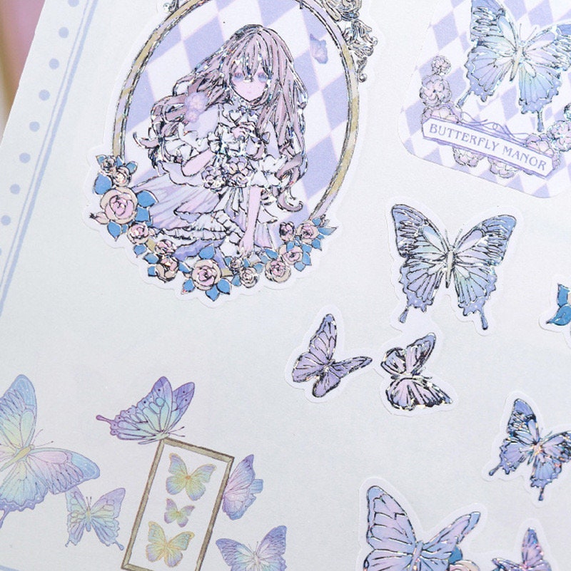 28 Cute Gold Foil Stickers Set with 7 Different Designs- Butterfly Manor Stickers for Planner, Bullet Journal, Decoration, Craft DIY
