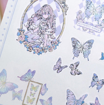 28 Cute Gold Foil Stickers Set with 7 Different Designs- Butterfly Manor Stickers for Planner, Bullet Journal, Decoration, Craft DIY