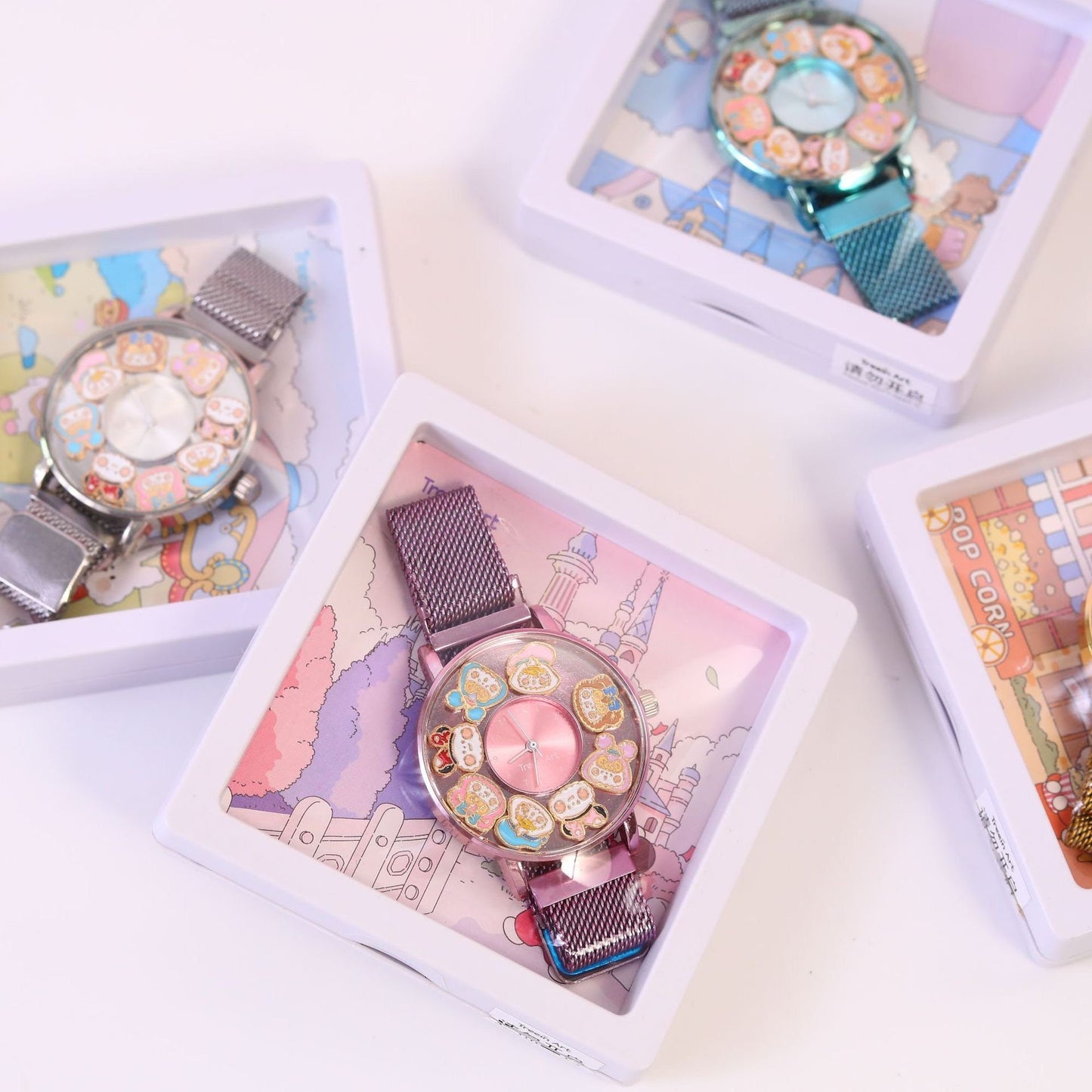 Rabbit Garden Analog Watch - Cute Animal Design Kids' Watch with Gift Box - Kawaii Wrist Watch with Metal Strap -Birthday Gift for Children