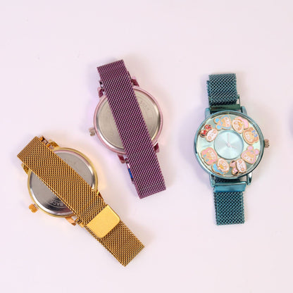 Rabbit Garden Analog Watch - Cute Animal Design Kids' Watch with Gift Box - Kawaii Wrist Watch with Metal Strap -Birthday Gift for Children