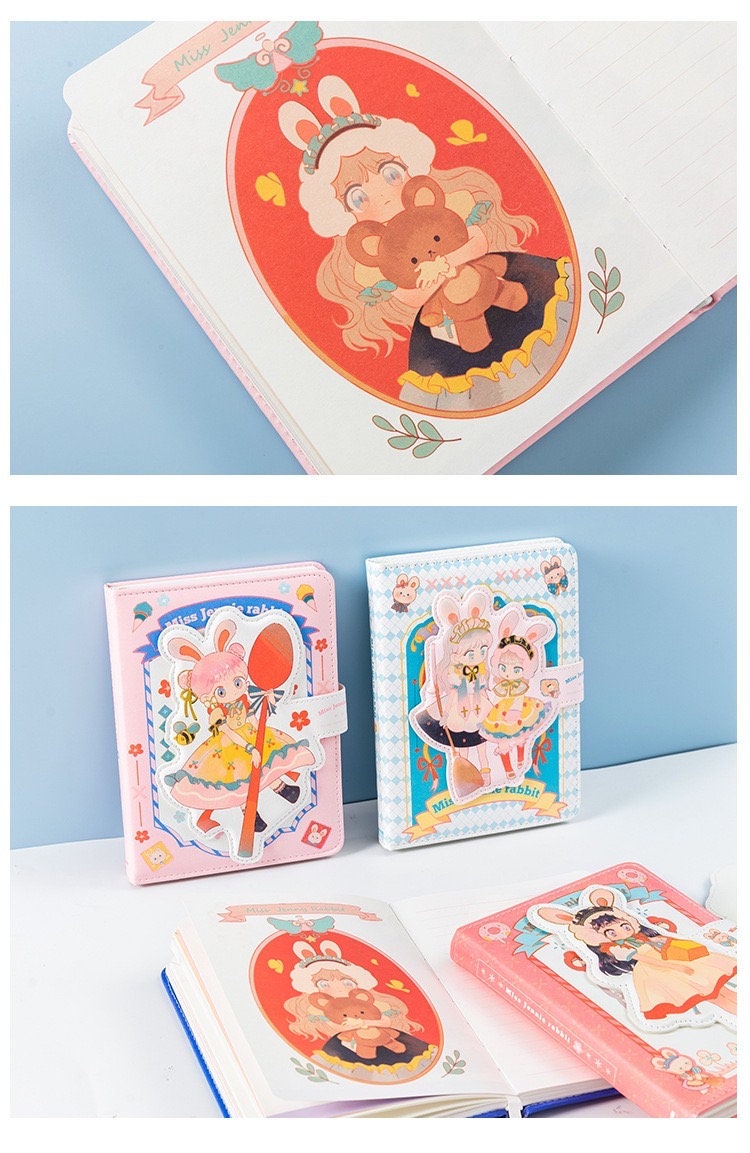 Miss Jennie Rabbit Journal with Designed Buckle - Soft Leather Cover Planner- 224 Pages A5 magnetic Buckle Notebooks - Bullet Journal