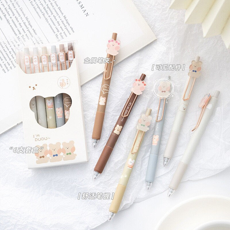 Kawaii  Black Ink Gel Pen 0.5mm Micro Point - 6 Pens Set - Cute Animal Gel Pen - Black Ink - Office Pen - Student Stationery Office Supplier