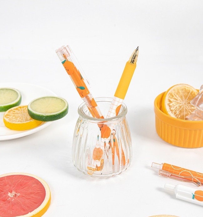 Lucky Orange Black Ink Gel Pen 0.5mm Micro Point - One Pen in a Pack- Kawaii Cute Gel Pen - Office Pen - Student Stationery Office Supplier