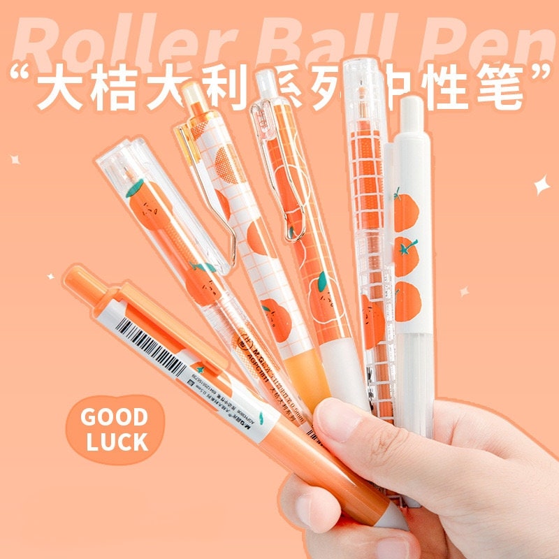 Lucky Orange Black Ink Gel Pen 0.5mm Micro Point - One Pen in a Pack- Kawaii Cute Gel Pen - Office Pen - Student Stationery Office Supplier