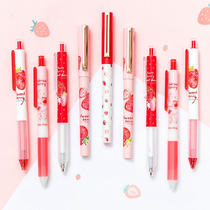 Strawberry Black Ink Gel Pen 0.5mm Micro Point - One Pen in a Pack -  Kawaii Cute Gel Pen - Office Pen - Student Stationery Office Supplier