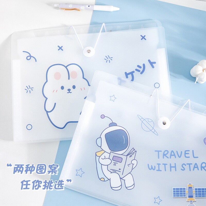 Cute Animal File Folder - 8 or 12 Pocket Folder - Kawaii Decorative Document Keeper for A4 Files - Portable Storage Bag - Organization file
