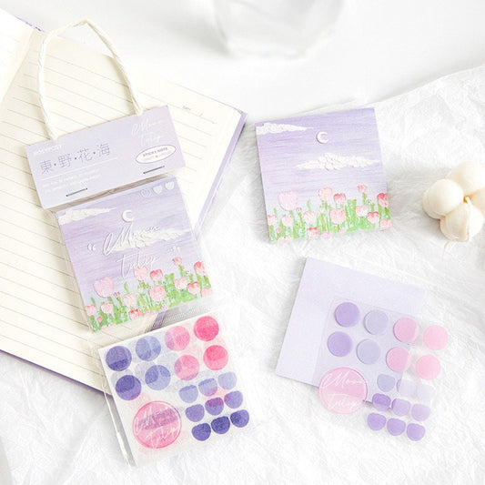 Flower Field Sticky Notes Set - 120 Post Notes 6 PET Stickers and 1 Card for planner, bullet journal, Labels, tags - Craft and DIY